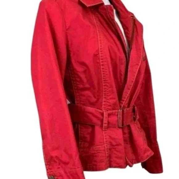 Cabi Womens SZ M Jacket coat Red Belted Pockets Long Sleeve cotton Full Zip Up‎ - Picture 5 of 8